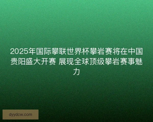 2025年国际攀联世界杯攀岩赛将在中国贵阳盛大开赛 展现全球顶级攀岩赛事魅力